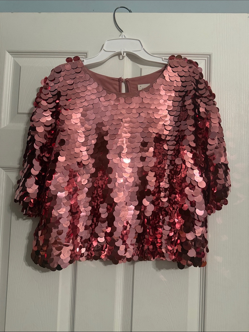 A New Day Rose Pink Sequin Short Sleeve Top